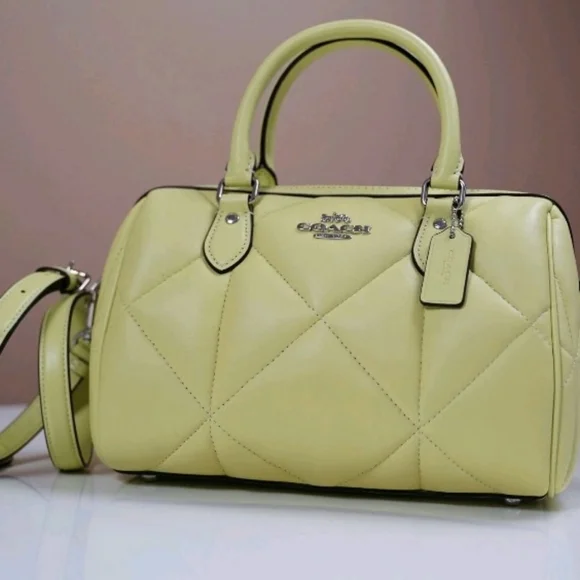 Coach Rowan Satchel In Puffy Leather Silver/Pale Lime - Picture 6 of 7